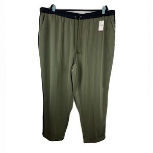 Lane Bryant Green Black Moto Trousers Women's Plus 28 Long Olive Elastic Waist
